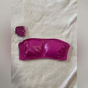Wild Fable Women’s Bandeau Bikini Top XS (0-2) NWOT Pink Faux Leather Strapless